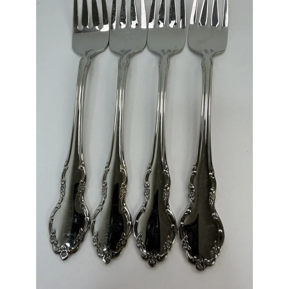 Set of 4 TENNYSON Oneida Community CUBE Stainless Steel Salad Forks 6-3/4